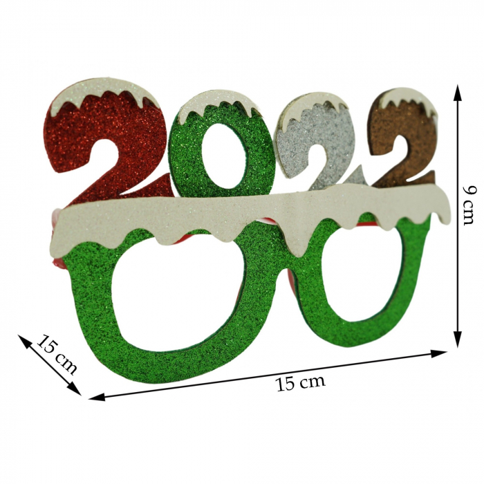 Ochelari petrecere de Revelion, 2022, Verde, din Plastic si Poliester, Flippy [4]