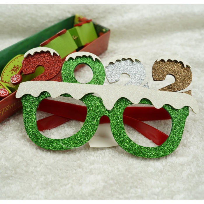 Ochelari petrecere de Revelion, 2022, Verde, din Plastic si Poliester, Flippy [5]