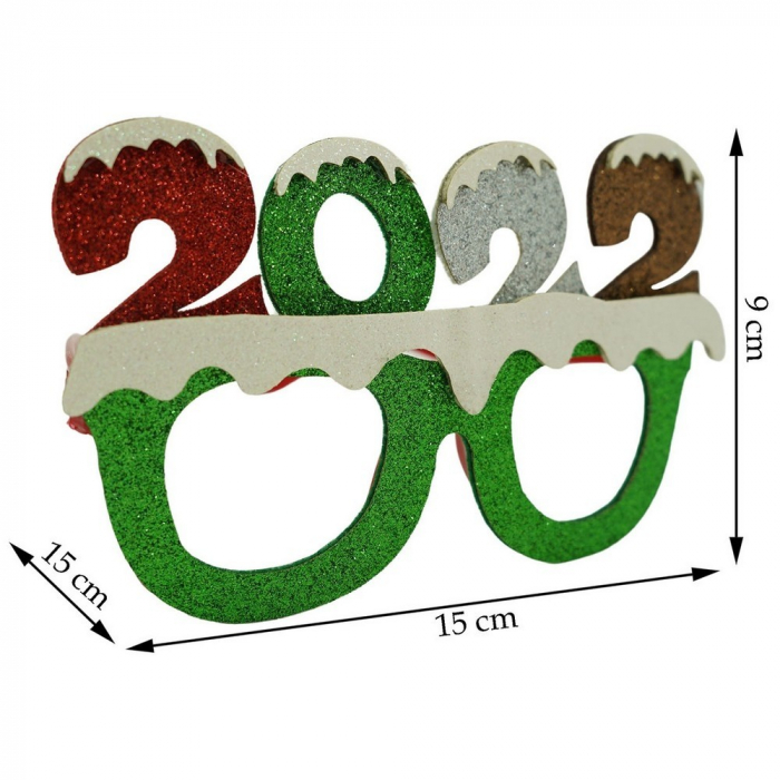Ochelari petrecere de Revelion, 2022, Verde, din Plastic si Poliester, Flippy [7]