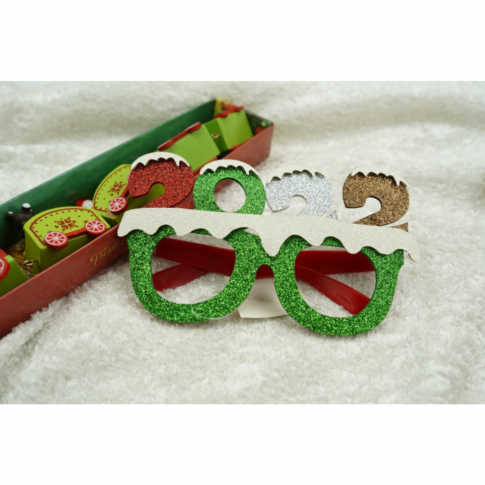 Ochelari petrecere de Revelion, 2022, Verde, din Plastic si Poliester, Flippy [2]