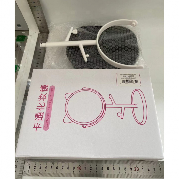 Lichidare Oglina Cosmetica cu Picior, Flippy, HD, Rotire 360 Grade, 15 cm Diametru, Suport Bijuterii Baza + Brate, Model cu Urechi, 30 x 16.5 x 15 cm, Alb/Negru [7]