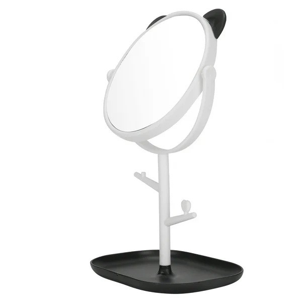 Oglina Cosmetica cu Picior, Flippy, HD, Rotire 360 Grade, 15 cm Diametru, Suport Bijuterii Baza + Brate, Model cu Urechi, 30 x 16.5 x 15 cm, Alb/Negru [5]