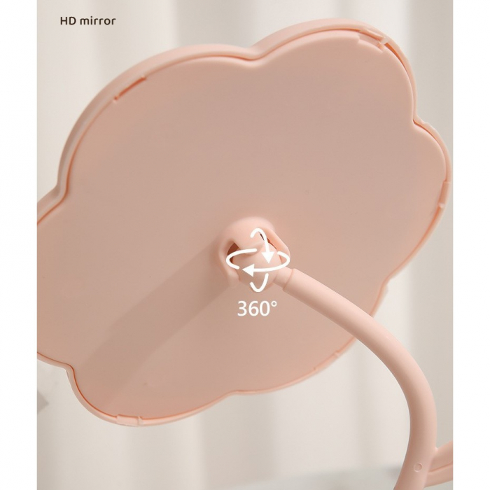 *LICHIDARE STOC* Oglindă de Machiaj pentru Birou, Flippy, Rotativă, Detasabilă, Model de Floarea Soarelui, Suport pentru Inele, cu Depozitare, Roz [8]