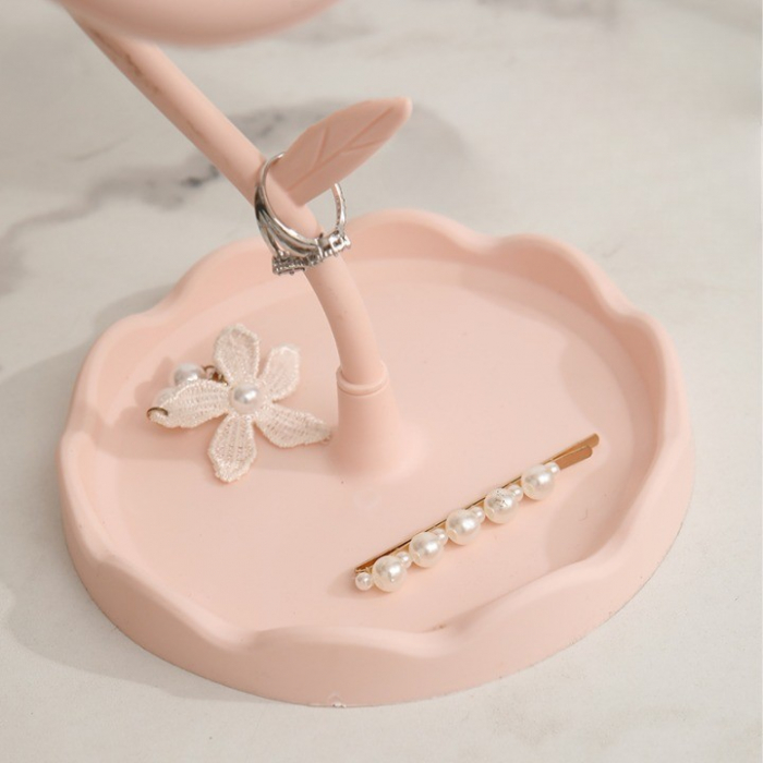 *LICHIDARE STOC* Oglindă de Machiaj pentru Birou, Flippy, Rotativă, Detasabilă, Model de Floarea Soarelui, Suport pentru Inele, cu Depozitare, Roz [3]