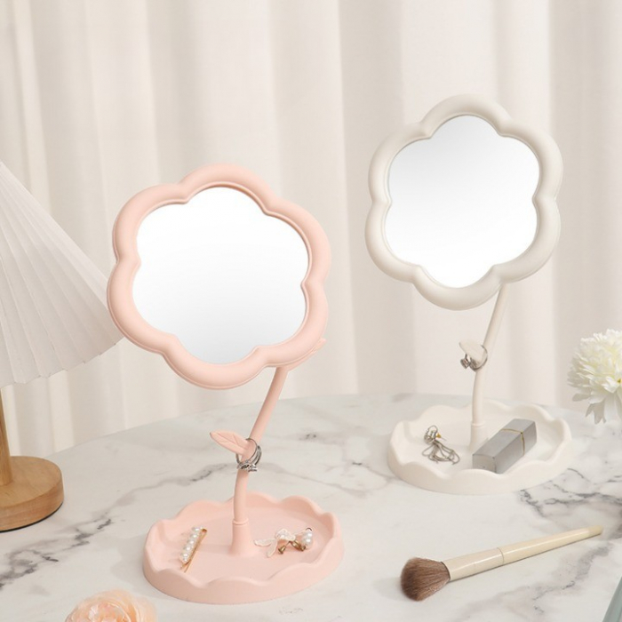 *LICHIDARE STOC* Oglindă de Machiaj pentru Birou, Flippy, Rotativă, Detasabilă, Model de Floarea Soarelui, Suport pentru Inele, cu Depozitare, Roz [5]