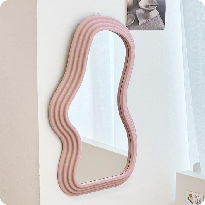 Oglinda de Perete, Flippy, Decorativa, pentru Baie, Dormitor, Sufragerie, Model Minimalist, Forma Asimetrica, 40.3x26 cm, Roz [5]