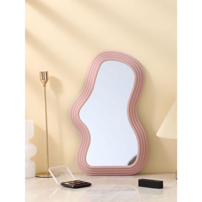 Oglinda de Perete, Flippy, Decorativa, pentru Baie, Dormitor, Sufragerie, Model Minimalist, Forma Asimetrica, 40.3x26 cm, Roz [4]