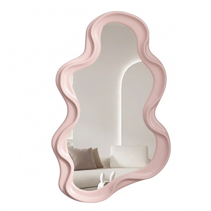 Oglinda de Perete, Flippy, Decorativa, pentru Baie, Dormitor, Sufragerie, Model Minimalist in Forma de Nor, 41x26 cm, Roz [1]