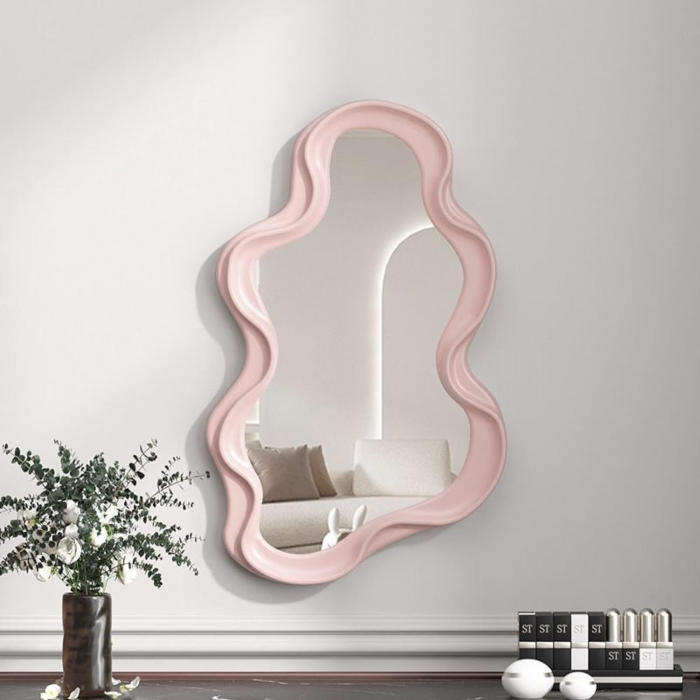 Oglinda de Perete, Flippy, Decorativa, pentru Baie, Dormitor, Sufragerie, Model Minimalist in Forma de Nor, 41x26 cm, Roz [6]