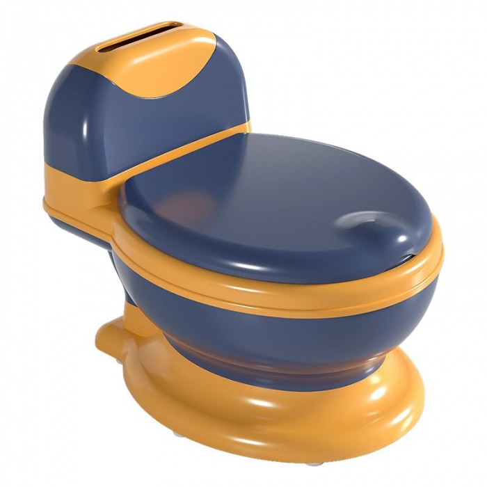 Olita Bebelusi, Flippy, pentru Copii 1 - 8 Ani, Model Toaleta Adulti, Colac Moale PVC, Compartiment Detasabil, Cutie Depozitare Hartie, 34 x 32 x 19 cm, Albastru/Portocaliu [1]