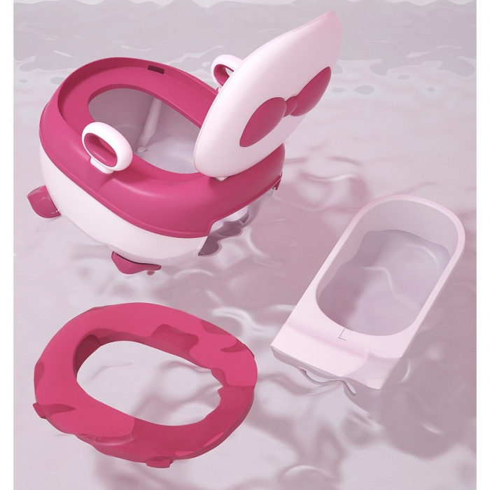 Lichidare Olita pentru Copii, Flippy, +1an, Portabila, Design cu Fundita, cu Capac, Model Prietenos, Non-Toxic, Compartiment Detasabil, cu Manere, cu 4 Picioare, Usor de Curatat, 46*33*32 cm, Roz [3]