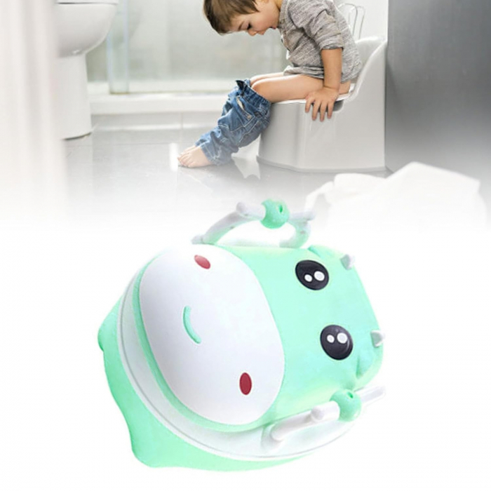 Olita pentru Copii, Flippy, +1an, Portabila, Design Vacuta cu Capac, Model Prietenos, Non-Toxic, cu Manere, Compartiment Detasabil, Perie Inclusa, Usor de Curatat, Verde [4]