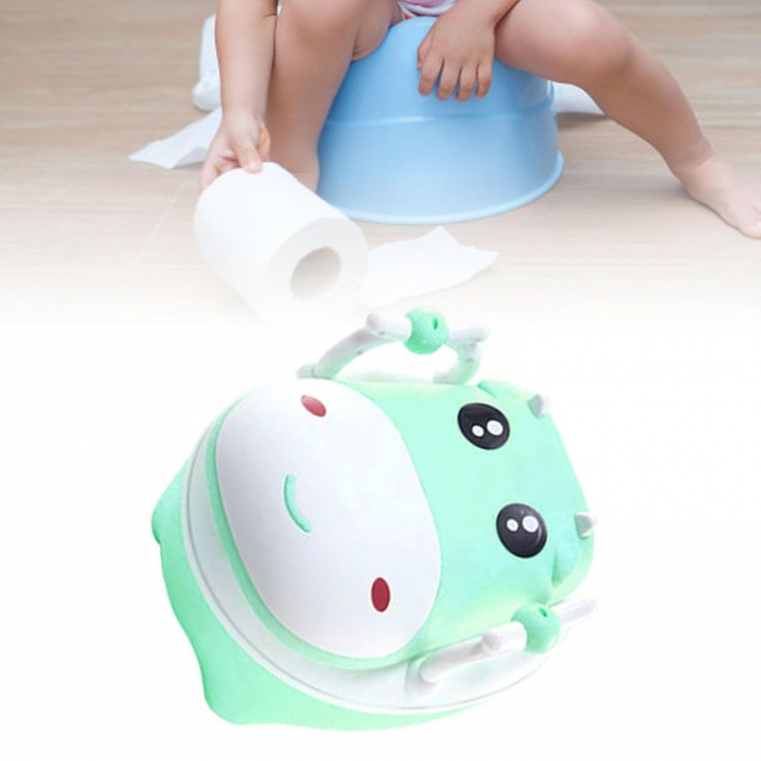 Olita pentru Copii, Flippy, +1an, Portabila, Design Vacuta cu Capac, Model Prietenos, Non-Toxic, cu Manere, Compartiment Detasabil, Perie Inclusa, Usor de Curatat, Verde [3]