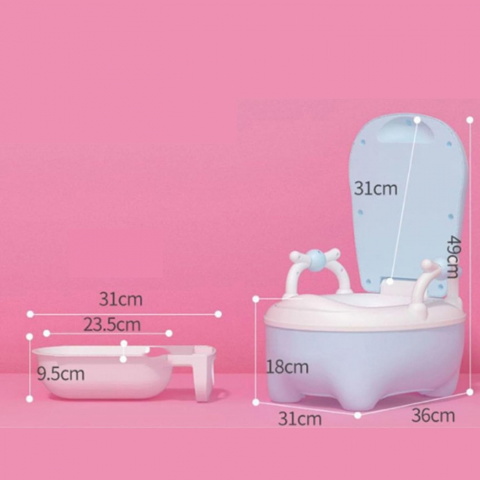 Olita pentru Copii, Flippy, +1an, Portabila, Design Vacuta cu Capac, Model Prietenos, Non-Toxic, cu Manere, Compartiment Detasabil, Perie Inclusa, Usor de Curatat, Albastru [5]