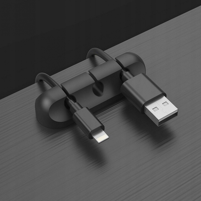 Organizator de Cabluri, Flippy, Autoadeziv, Multifunctional, 3 Locuri de Suport, 6.4x2.2cm, Negru [2]
