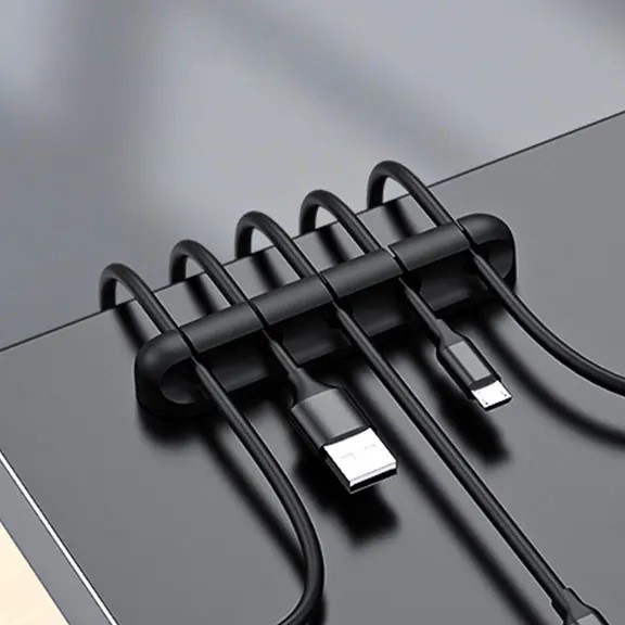 Organizator de Cabluri, Flippy, Autoadeziv, Multifunctional, 5 Locuri de Suport, 9.6x2.2cm, Negru [5]