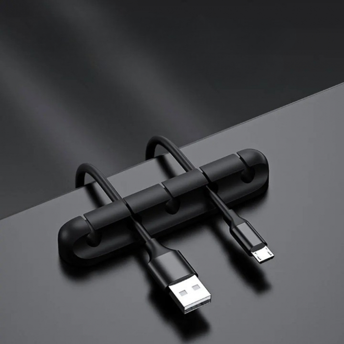 Organizator de Cabluri, Flippy, Autoadeziv, Multifunctional, 5 Locuri de Suport, 9.6x2.2cm, Negru [2]