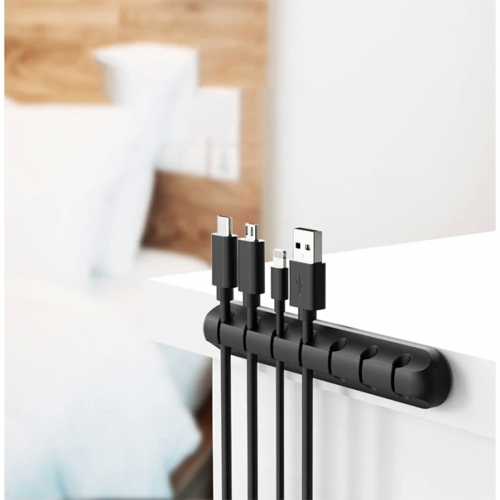 Organizator de Cabluri, Flippy, Autoadeziv, Multifunctional, 7 Locuri de Suport, 11.8x2.2cm, Negru [6]