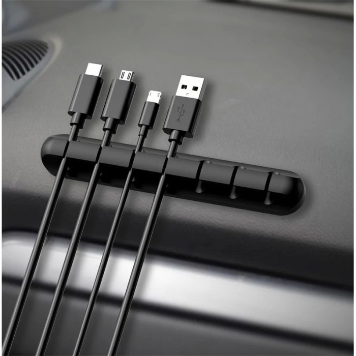 Organizator de Cabluri, Flippy, Autoadeziv, Multifunctional, 7 Locuri de Suport, 11.8x2.2cm, Negru [5]