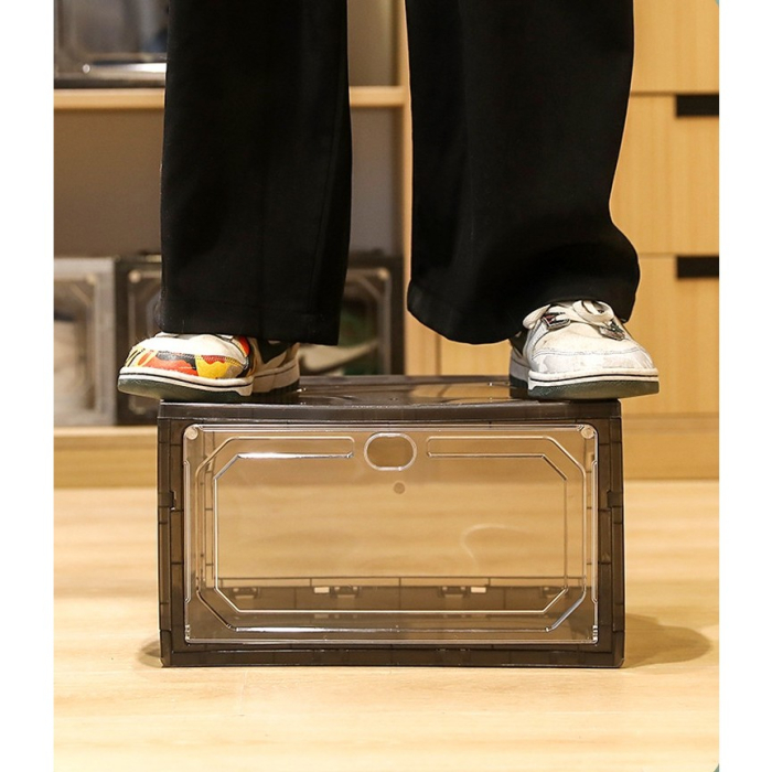 Organizator de Pantofi, Flippy, din PP+ABS, Usa Laterala Magnetica, Rezistenta la Praf, Anti-Oxidare, Utilizare Multipla, 36 x 28 x 21 cm, Gri Transparent [4]