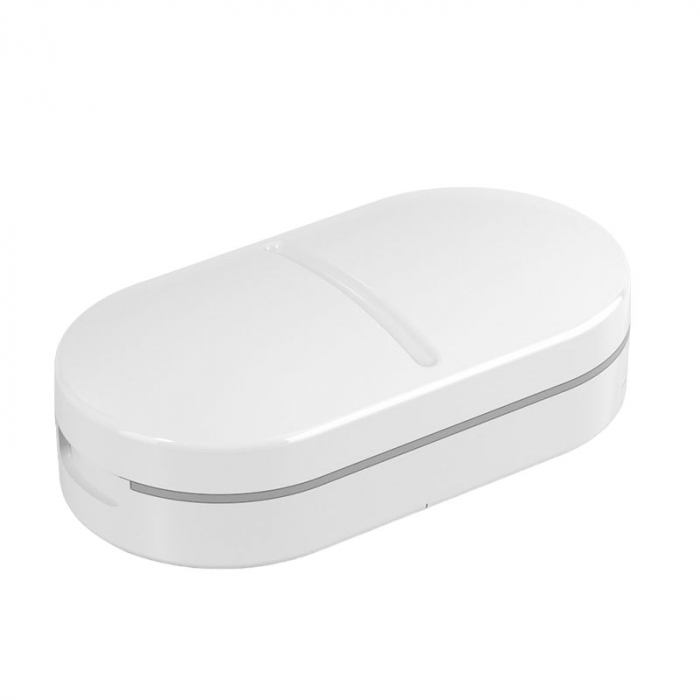 Organizator medicamente, Flippy, Dispozitiv Taiere/Sfaramare Pastile, Ideala pentru Calatorii, Portabila, Perie pentru Curatare, Compartiment depozitare, 8.5x4.5x2.5 cm, Alb [1]