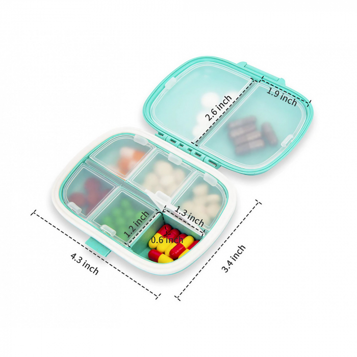 Organizator medicamente, Plastic, 8 compartimente, 0.1 L, Albastru, Flippy, 11 x 7 cm [5]