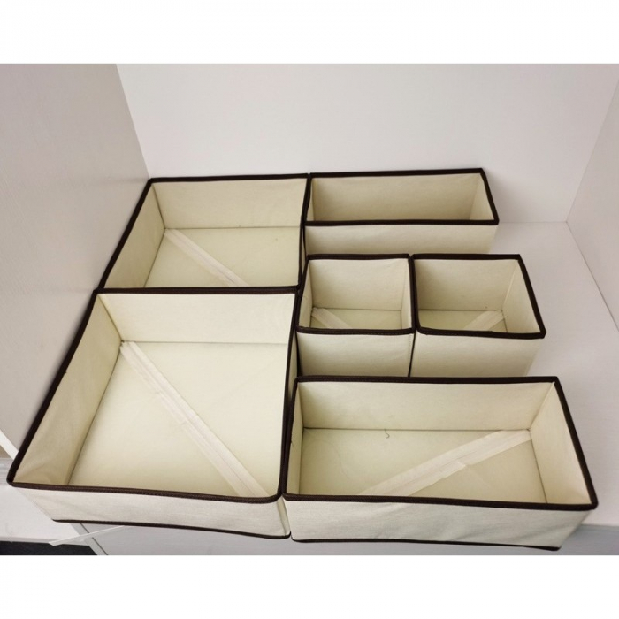 * LICHIDARE STOC * Organizator pentru Sertar, Flippy, 3 Marimi, pentru Lenjerie, Tricouri, Sosete, 6 Piese, Pliabil, Stivuibil, din Tesatura, Alb/Maro [3]