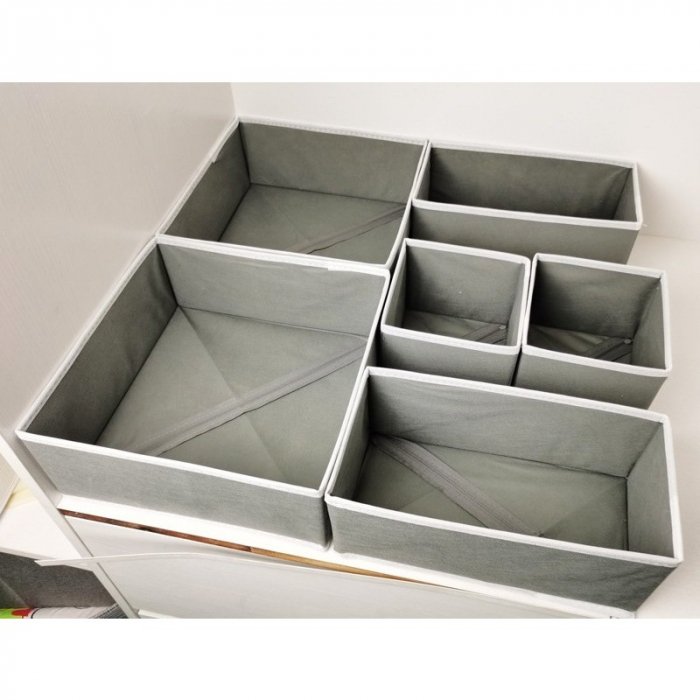 Organizator pentru Sertar, Flippy, 3 Marimi, pentru Lenjerie, Tricouri, Sosete, 6 Piese, Pliabil, Stivuibil, din Tesatura, Gri/Alb [4]