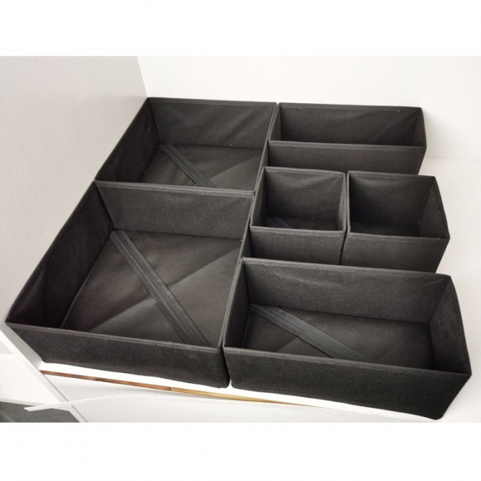 Organizator pentru Sertar, Flippy, 3 Marimi, pentru Lenjerie, Tricouri, Sosete, 6 Piese, Pliabil, Stivuibil, din Tesatura, Negru [3]