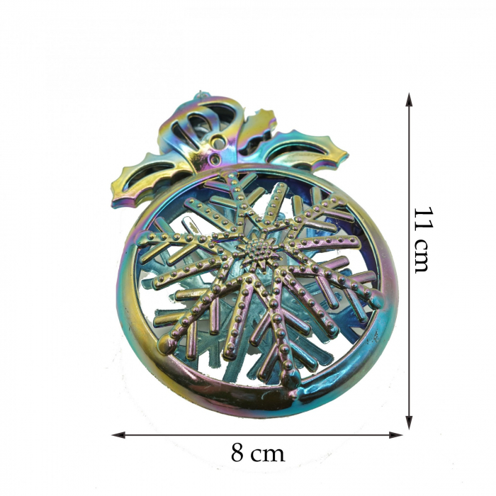 Ornament brad de Craciun, Iridescent, Rotund, 8 cm x 11 cm, Plastic, Flippy [6]