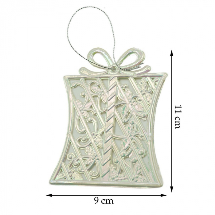Ornament brad de Craciun, Perlat, in forma de Cadou, 9 cm x 11 cm, Plastic, Flippy [11]