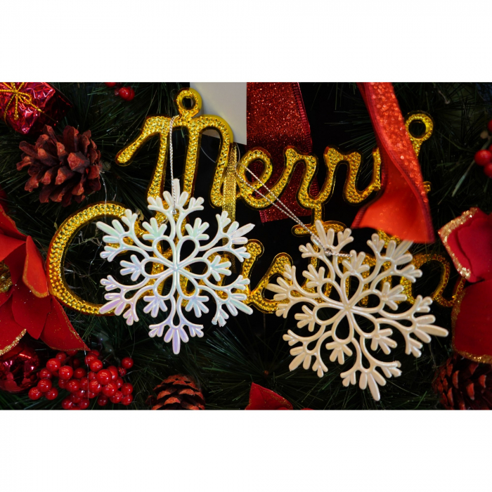 Ornament brad de Craciun, Perlat, in forma de Fulg de nea, 10 cm x 10 cm, Plastic, Flippy [2]