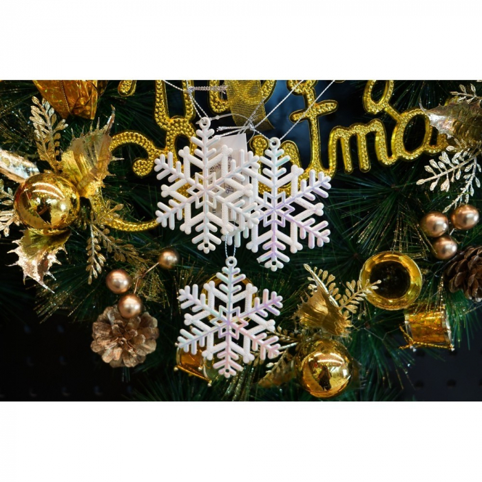Ornament brad de Craciun, Perlat, in forma de Fulg de nea, 8 cm x 8 cm, Plastic, Flippy [8]