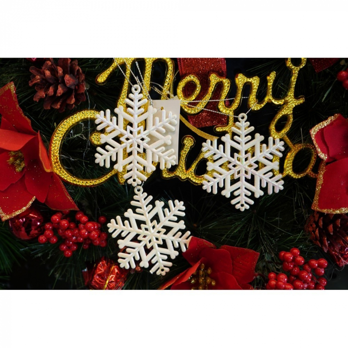 Ornament brad de Craciun, Perlat, in forma de Fulg de nea, 8 cm x 8 cm, Plastic, Flippy [7]