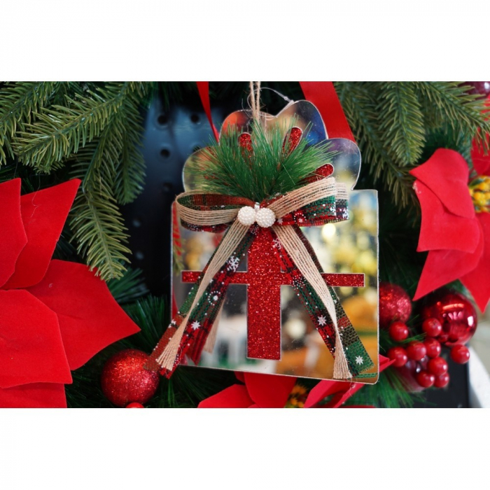 Ornament brad, Flippy, Cadou, Argintiu, Lucios, 14*15CM, Acril, Interior/ Exterior [9]
