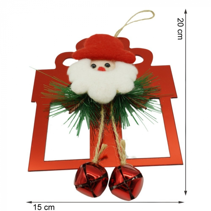 Ornament brad, Flippy, Cadou cu clopotei, Rosu, Lucios, 15*20CM, Acril, Interior/ Exterior [11]