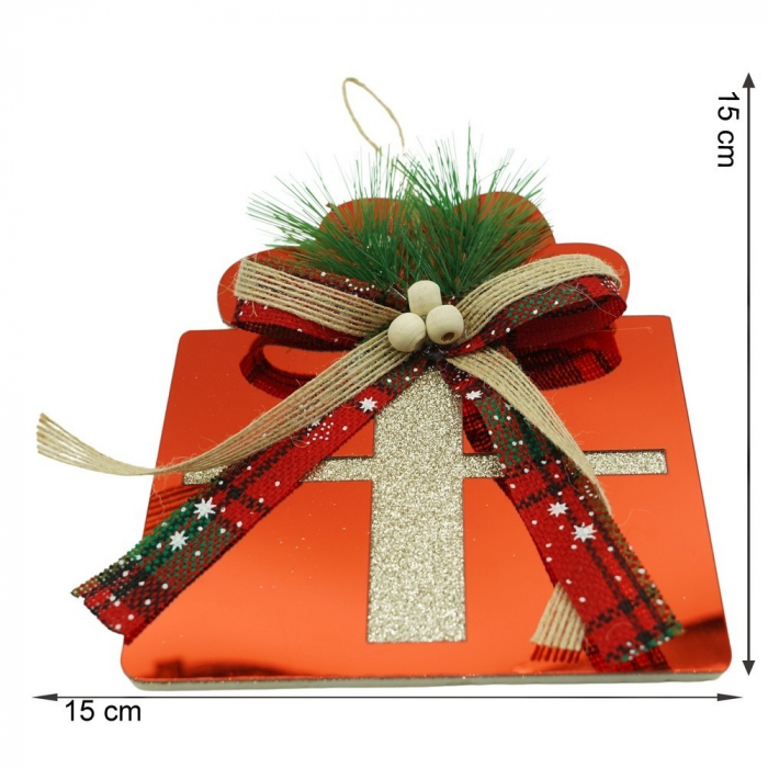 Ornament brad, Flippy, Cadou, Rosu, Lucios, 15*15CM, Acril, Interior/ Exterior [11]