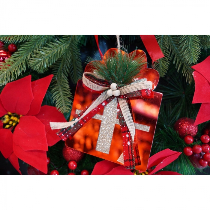 Ornament brad, Flippy, Cadou, Rosu, Lucios, 15*15CM, Acril, Interior/ Exterior [10]