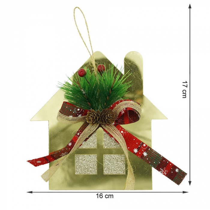 Ornament brad, Flippy, Casa, Auriu, Lucios, 16*17CM, Acril, Interior/ Exterior [11]