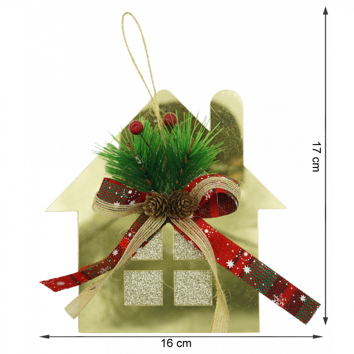 Ornament brad, Flippy, Casa, Auriu, Lucios, 16*17CM, Acril, Interior/ Exterior [6]