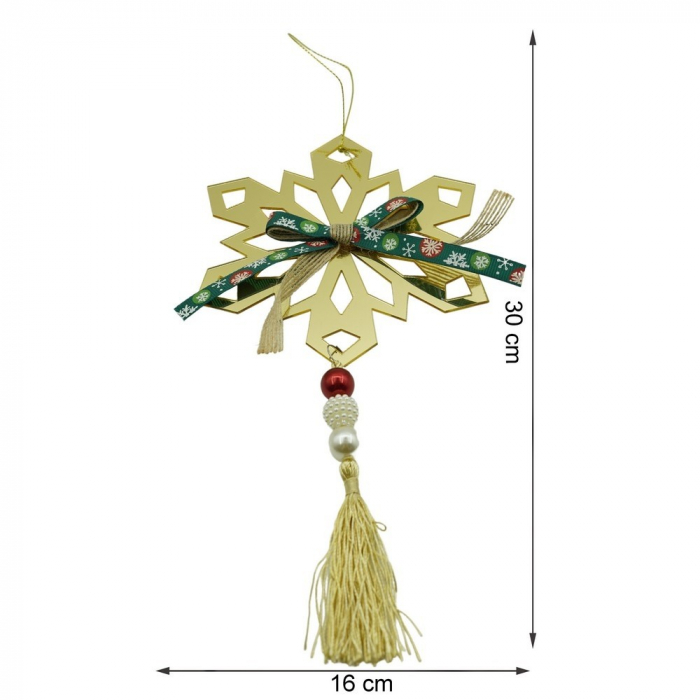 Ornament brad, Flippy, Fulg de nea, Auriu, Lucios, 16*30CM, Acril, Interior/ Exterior [11]