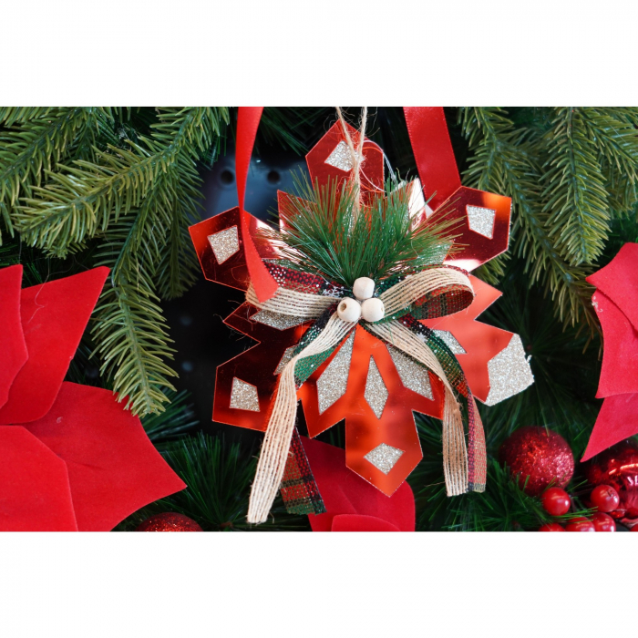 Ornament brad, Flippy, Fulg de nea, Rosu, Lucios, 15*15CM, Acril, Interior/ Exterior [4]