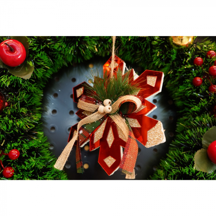 Ornament brad, Flippy, Fulg de nea, Rosu, Lucios, 15*15CM, Acril, Interior/ Exterior [3]