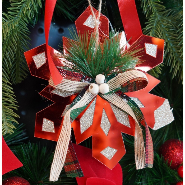 Ornament brad, Flippy, Fulg de nea, Rosu, Lucios, 15*15CM, Acril, Interior/ Exterior [9]