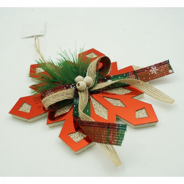 Ornament brad, Flippy, Fulg de nea, Rosu, Lucios, 15*15CM, Acril, Interior/ Exterior [10]