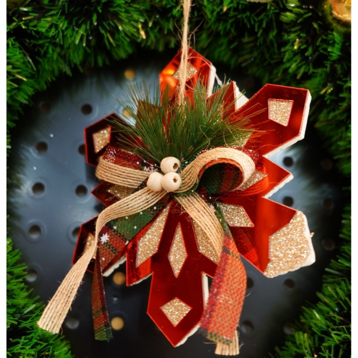 Ornament brad, Flippy, Fulg de nea, Rosu, Lucios, 15*15CM, Acril, Interior/ Exterior [8]