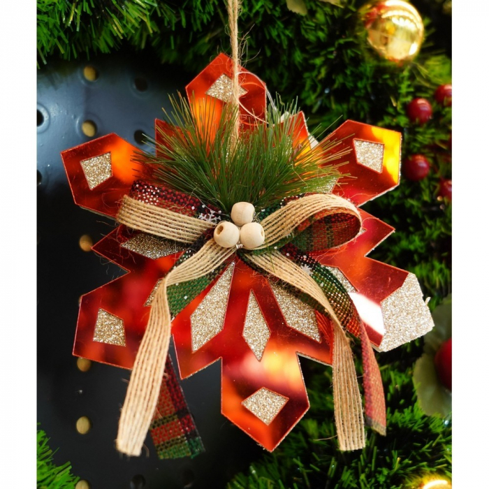 Ornament brad, Flippy, Fulg de nea, Rosu, Lucios, 15*15CM, Acril, Interior/ Exterior [7]