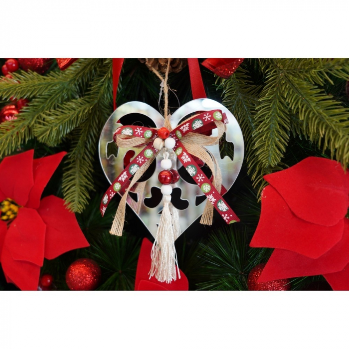 Ornament brad, Flippy, Inima, Argintiu, Lucios, 14*26CM, Acril, Interior/ Exterior [8]
