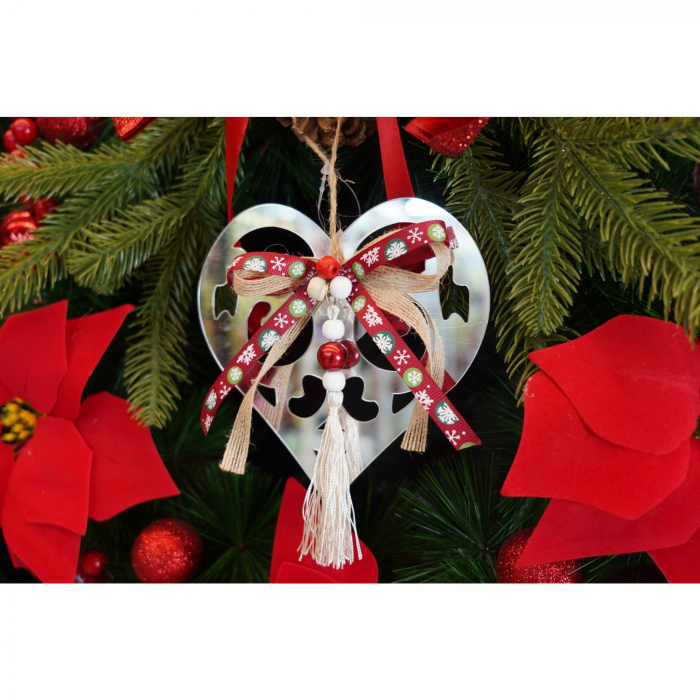 Ornament brad, Flippy, Inima, Argintiu, Lucios, 14*26CM, Acril, Interior/ Exterior [3]