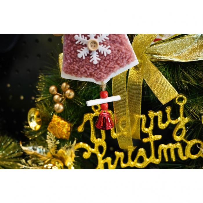 Ornament de brad broderie cu clopot, Flippy, roz, lemn, 18 cm [7]